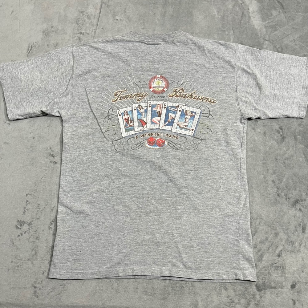 Vintage Tommy Bahama Mens Gray T Shirt Medium Poker A Winning‎ Hand Dice Graphic